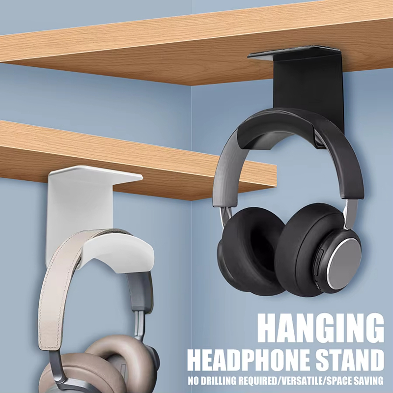 Headset Stand - ユニバーサルヘッドフォンスタンド粘着プラスチック壁掛けハンガーデスク下ヘッドセットラックホルダーゲーム用イヤホンブラケットサポート