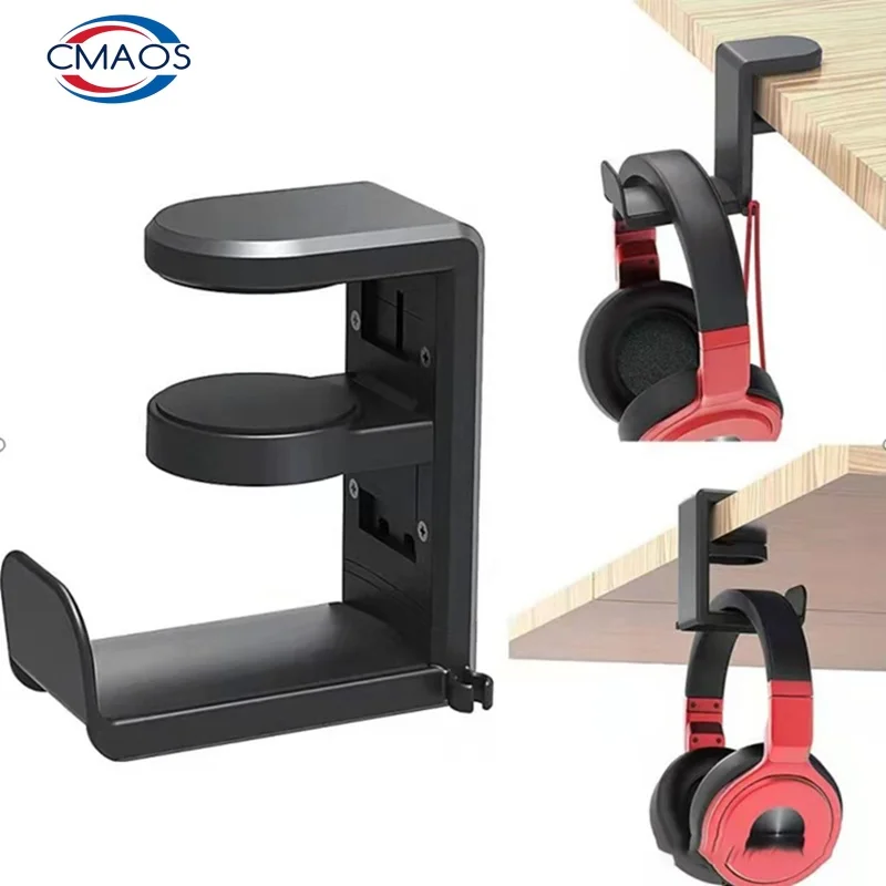 Headset Stand - ノーパンチテーブルクリップフックヘッドホンホルダー360度回転ヘッドホンハンガー多機能デスク収納フック回転式フック