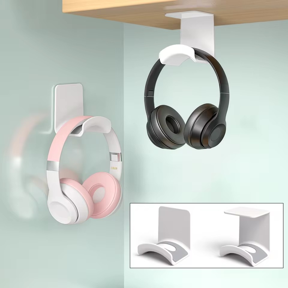 Headset Stand - ユニバーサルヘッドフォンスタンド粘着プラスチック壁掛けハンガーデスク下ヘッドセットラックホルダーサポートゲーム用イヤホンブラケット