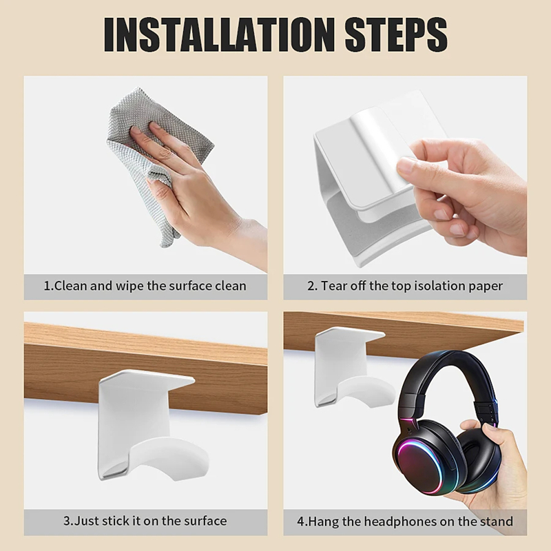 ユニバーサルヘッドフォンスタンド粘着プラスチック壁掛けハンガ - Headset Stand のレビューと価格